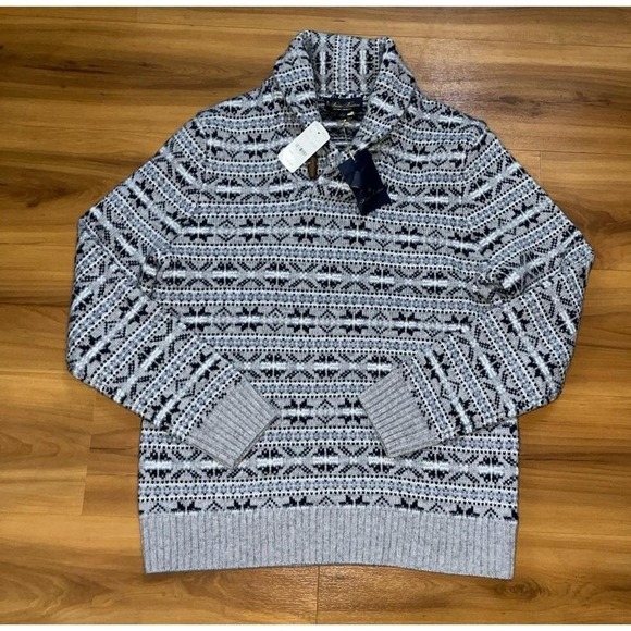 NWT Brooks Brothers 100% Lambswool Fair Isle Shawl Collar Pullover Sweater